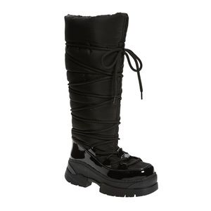 JEFFREY CAMPBELL Black Knee High Lace Up Platform Winter Boots 8M Snowies NEW